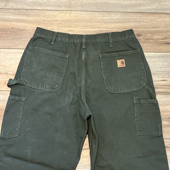 Men's Carhartt Duck Canvas Carpenter Jeans SZ 36x30 Moss Green B11 MOS Work Wear - Picture 8 of 11